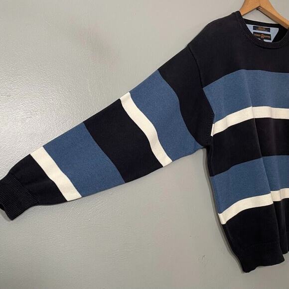 Tommy Hilfiger Mens Size Large Blue Striped Crew Sweater Preppy Sporty 90s Y2K - Picture 2 of 7